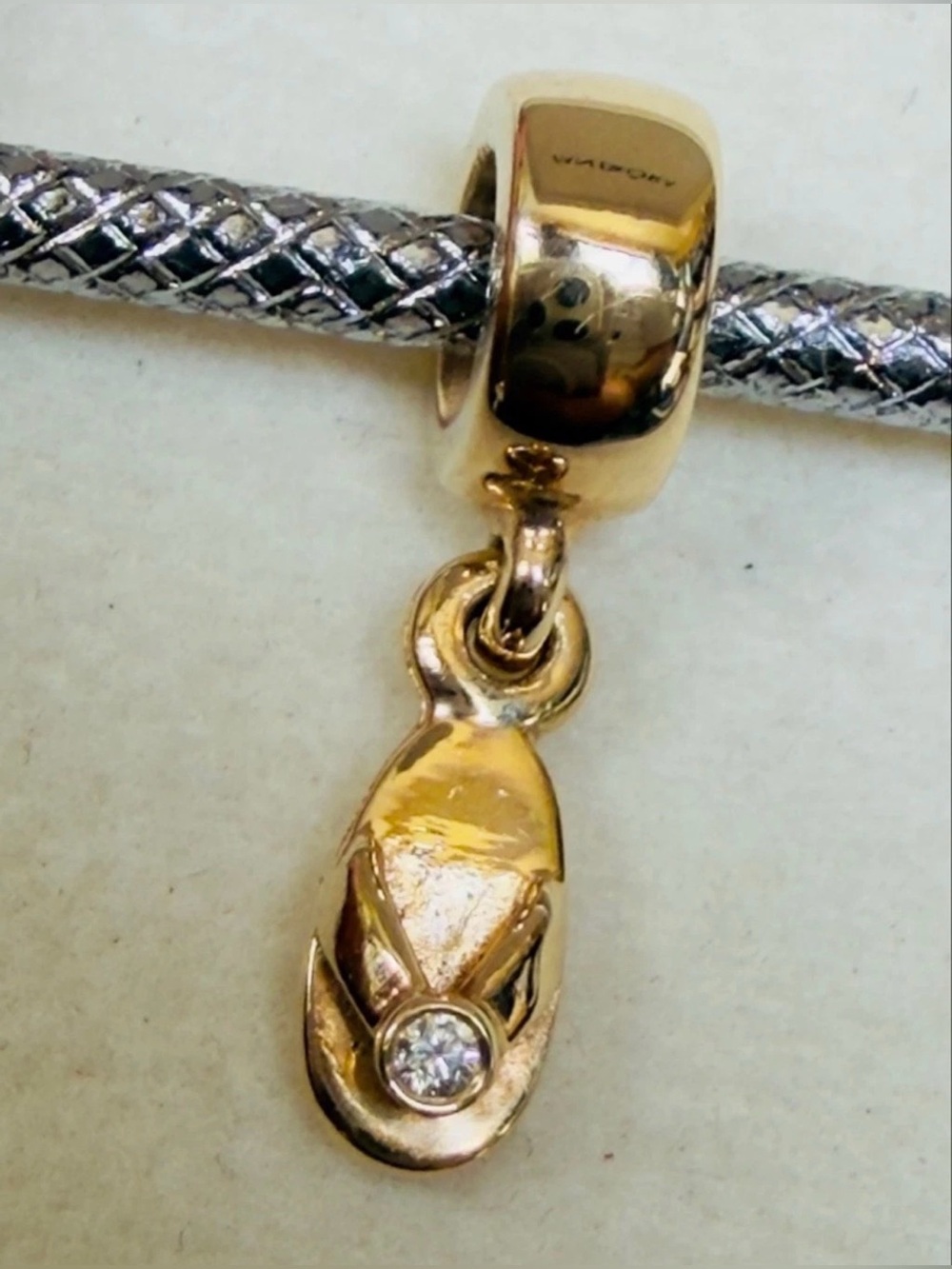 PANDORA 14k Gold Flip Flop Sandal With Diamond Dangle Charm 750433D ❗️Retired❗️